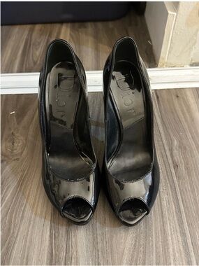 Dior Black Patent Leather Peep-Toe Heels